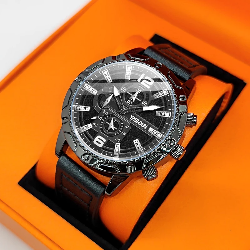 New Selling Mens Watches Leather Strap Quartz Wristwatch Waterproof Mens Watches Sports Clock Male Montres Hommes Relogios