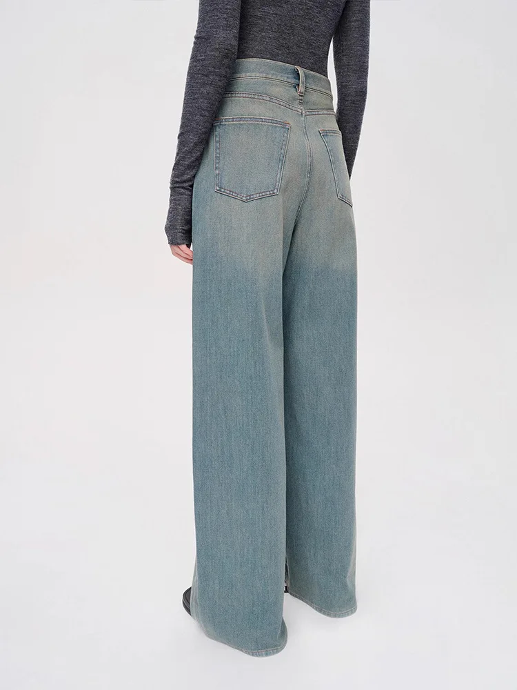 Dave&di 2025 Spring/summer Casual Retro Washed Distressed Stone Washed New Elastic Fabric Silhouette Denim Jeans