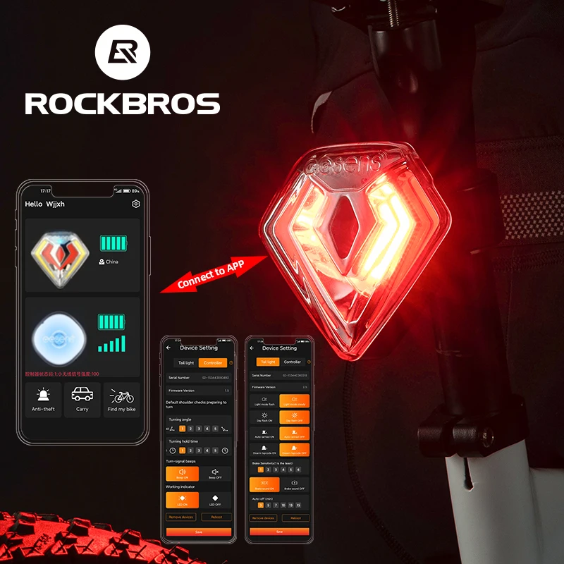 ROCKBROS EESENS SHIELD Bike Tail Light 1000mAH Smart Auto Brake Sensing  Type-C Bicycle Rear  IPX7 Theft Alarm 