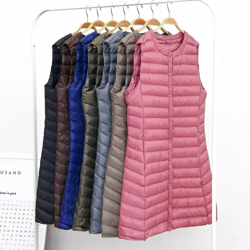 New Autumn Winter Women Casual Slim Mid-length Down Padded Jacket Waistcoat Cotton Vest Female Warm Ultra Light Down Vests