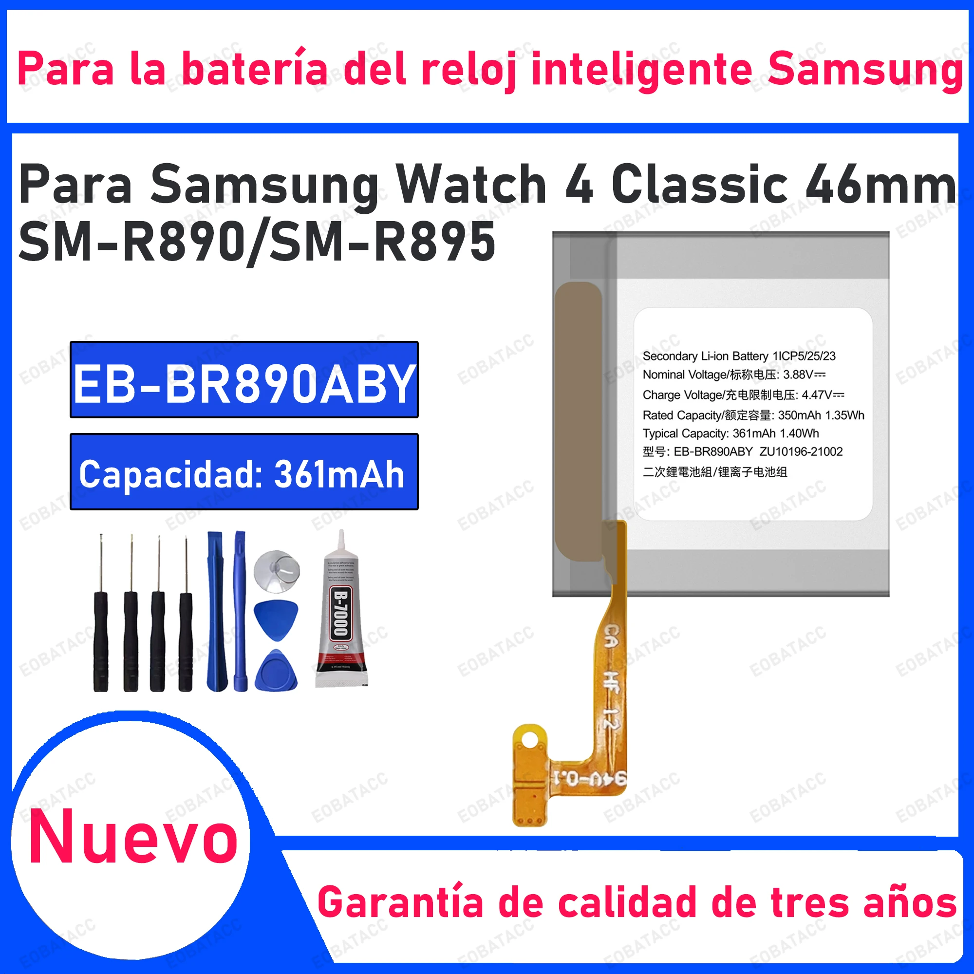 

Аккумулятор EB-BR890ABY 361 мАч, 100% новый, для Samsung Watch 4 Classic 46 мм/SM-R890, сменный аккумулятор + бесплатные инструменты