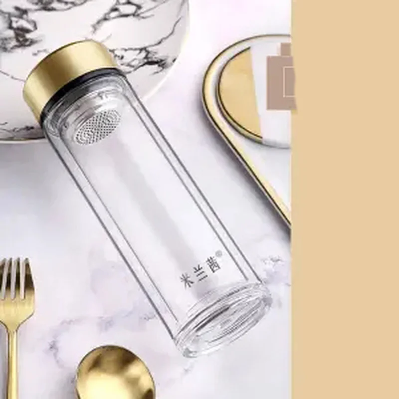 Glass Cup Double Layer Men and Women Portable Thermal Insulation Thickening Anti-fall Household Water Cup Filter Car Tea Cup