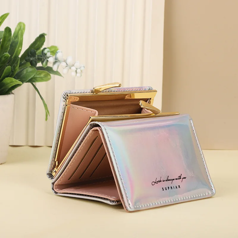 

Wallets for Women Leather Small Purse Mini Wallet Card Key Holder Coin Purse Ladies Casual Short Wallet Laser Money Bag Carteras