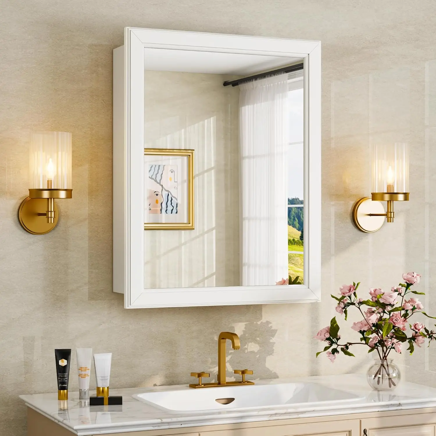 

Medicine Cabinet with Mirror 15x19 inch, Wall-Mounted Bathroom Mirrors with Storage Modern, in Recessed Vanity Medicine Cabinets