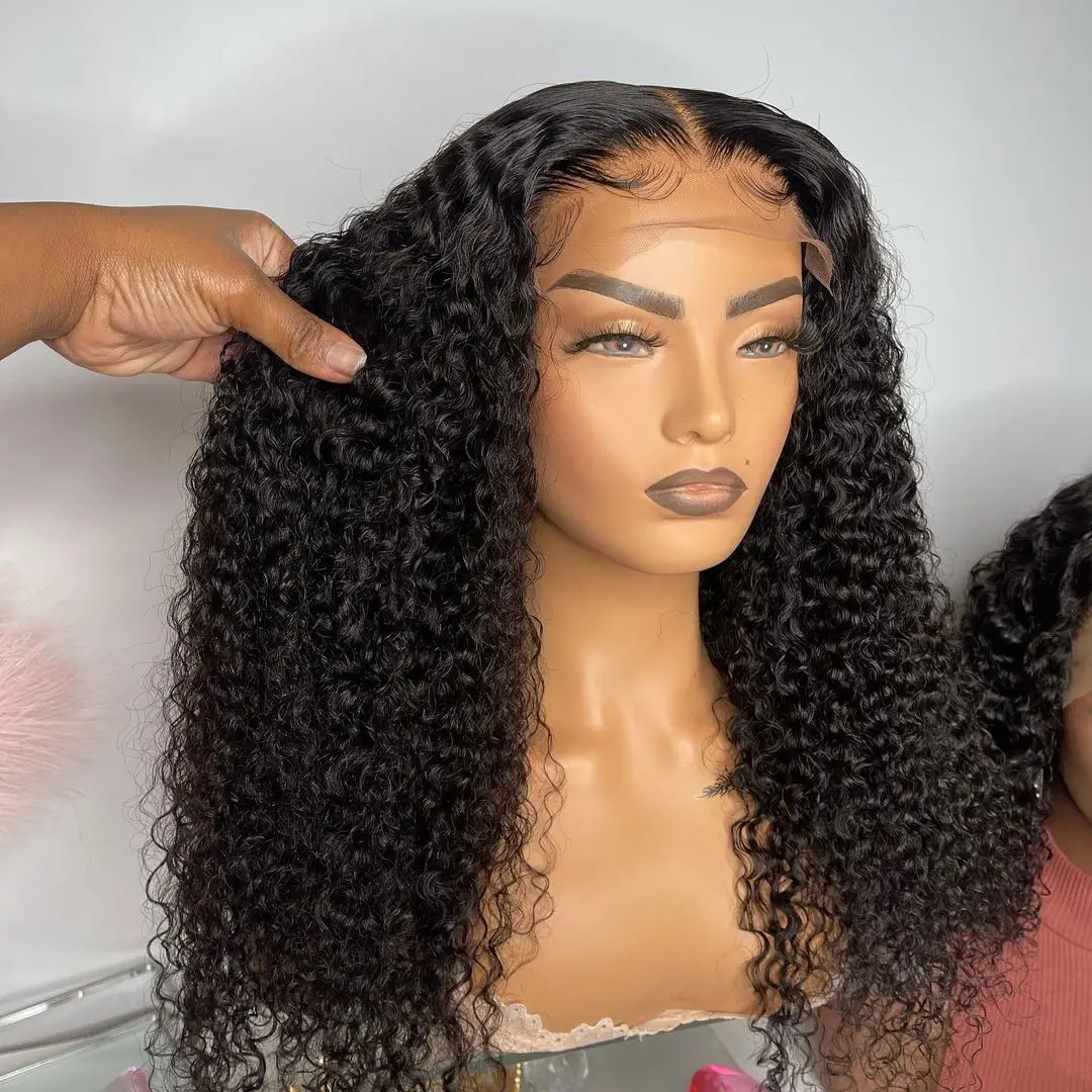 

180Density Glueless Afo Kinky Curly 13x4 Transparent Lace Front Wigs Bleached Knots Black Women Synthetic Wigs High Quality Hair