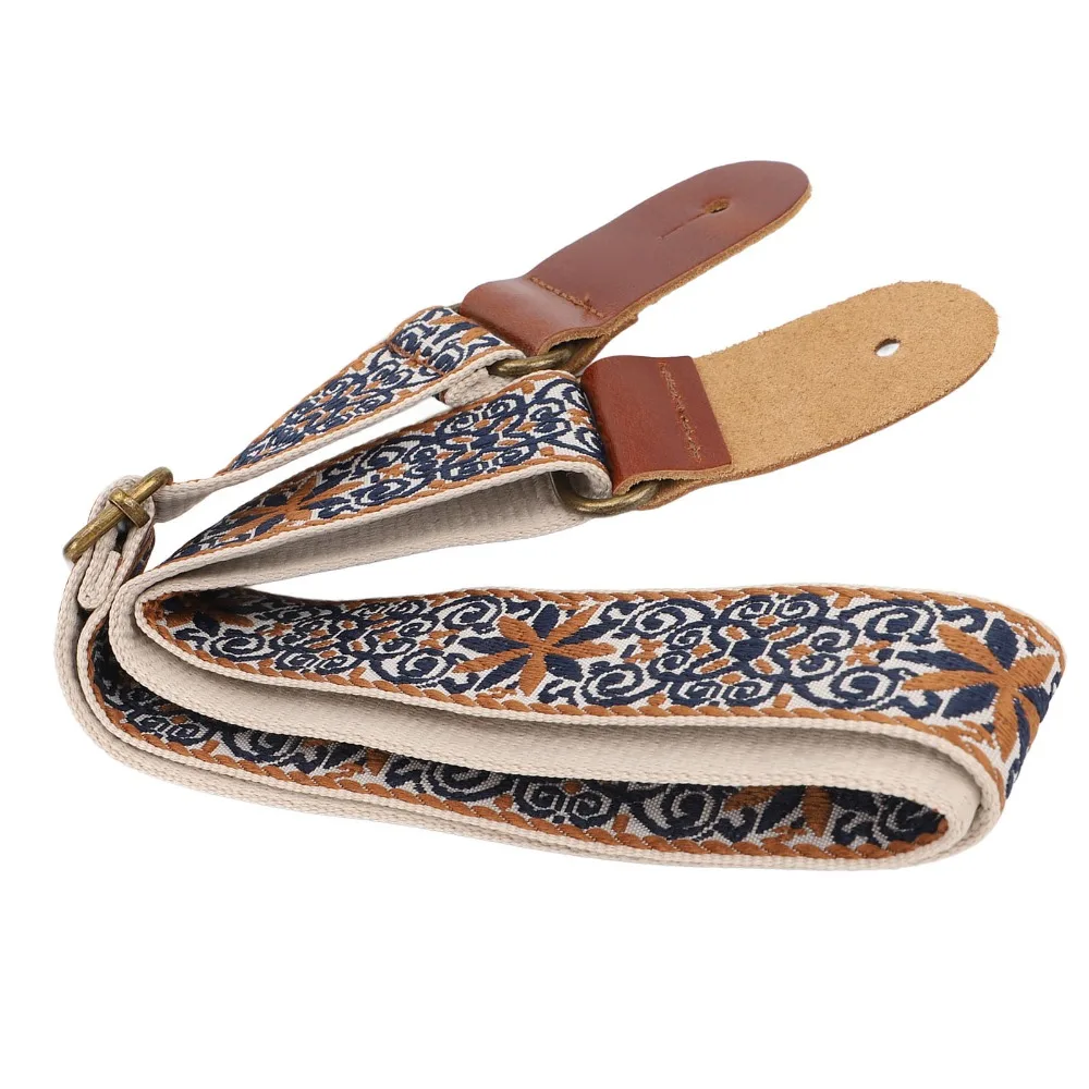 2Sets Premium Embroidery Style Ukulele Strap Colorful Leather+Polyester Crossbody Strap Instrument Strap Music Practice