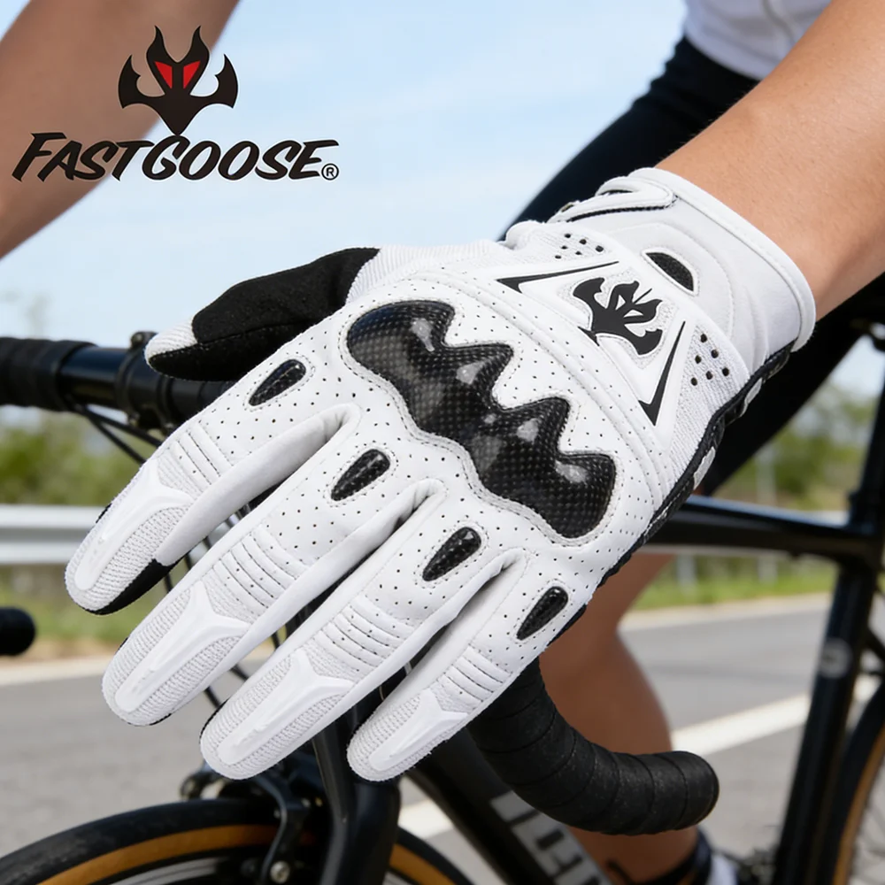 

Motorcycle Racing Gloves FASTGOOSE Carbon Fiber Leather Touchscreen Glove Breathable Summer Protective Riding Gear for Motorbike