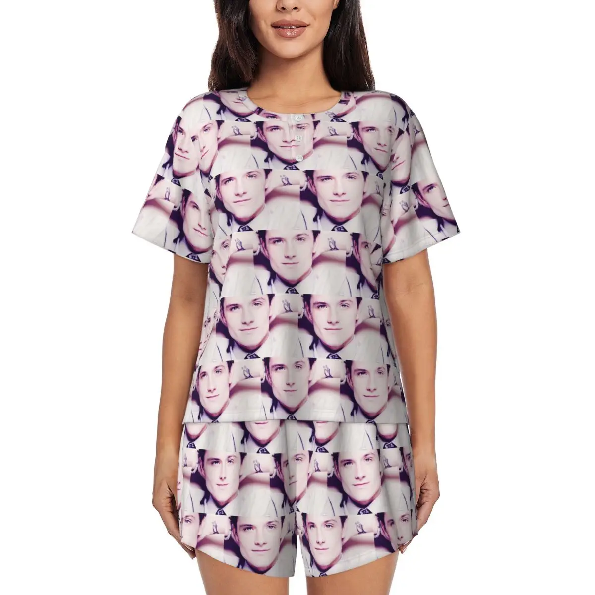 

Josh Hutcherson Whistle Meme Song Music Round Neck Short Sleeve Nightgowns for Sleeping Women Soft Pajama Set Short Pants