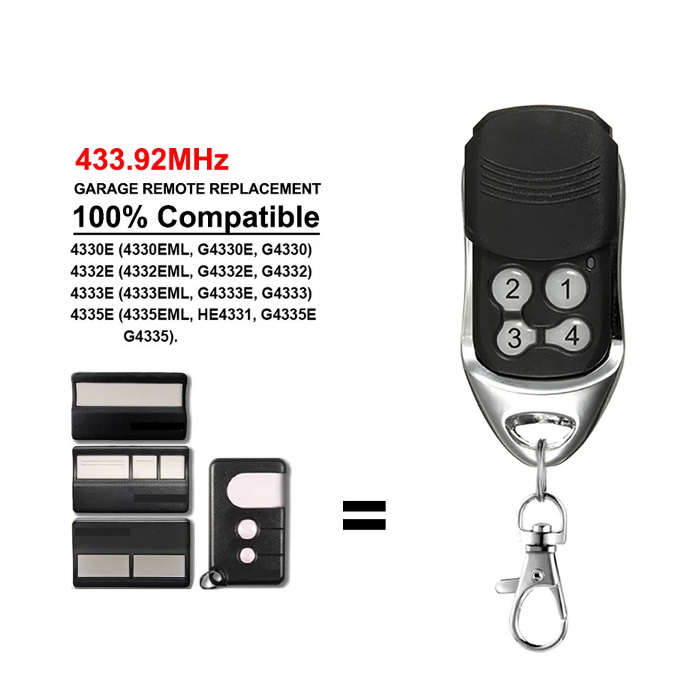 

4 Button Rolling Code Compatible 4335e 4330e 4333e 4332 433.92mhz Remotes Replacement Garage-Door Remote Control