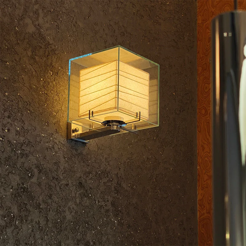 

Japanese-style retro bedside wall lamp simple design sense square glass corridor aisle wall lamp medieval light luxury