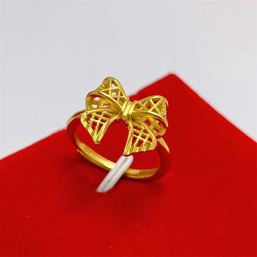Engagement Rings for Women 24K Gold Plated Bowknot Flower Finger Ring Adjustable Anillos Wedding Band Luxury Dubai Gold Jewelry