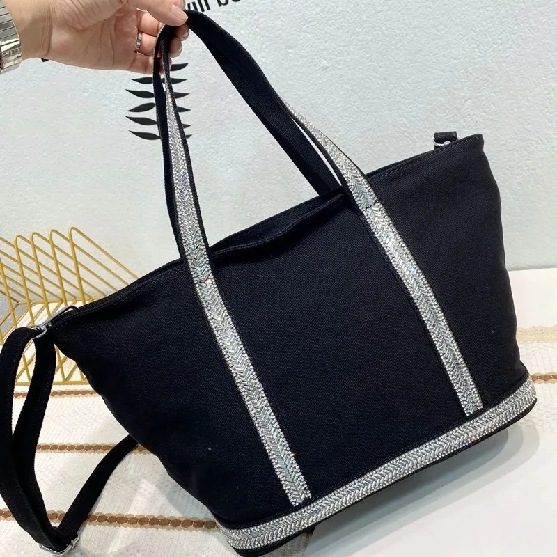 2023 New Women Brand Designer Handbag Korean Version Casual Rhinestone Large Capacity Tote Bag Contrast Color Retro Shoulder Bag