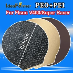 Round 309/270mm PEI Sheet for Flsun V400/Super Racer Magnetic Spring Steel Sheet Flexible Smooth PEO Heated Bed Build Plate PEI