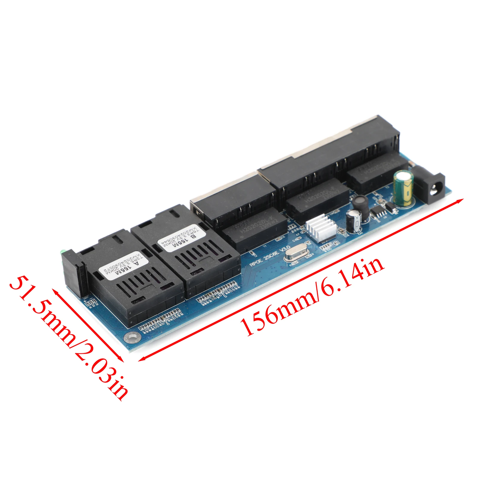 PCBA Board 6 RJ45 to 2 SC A+B Optic Connector 10M/100M Fiber Optic Media Converter 1310nm/1550nm Ports 20KM Ethernet POE Switch