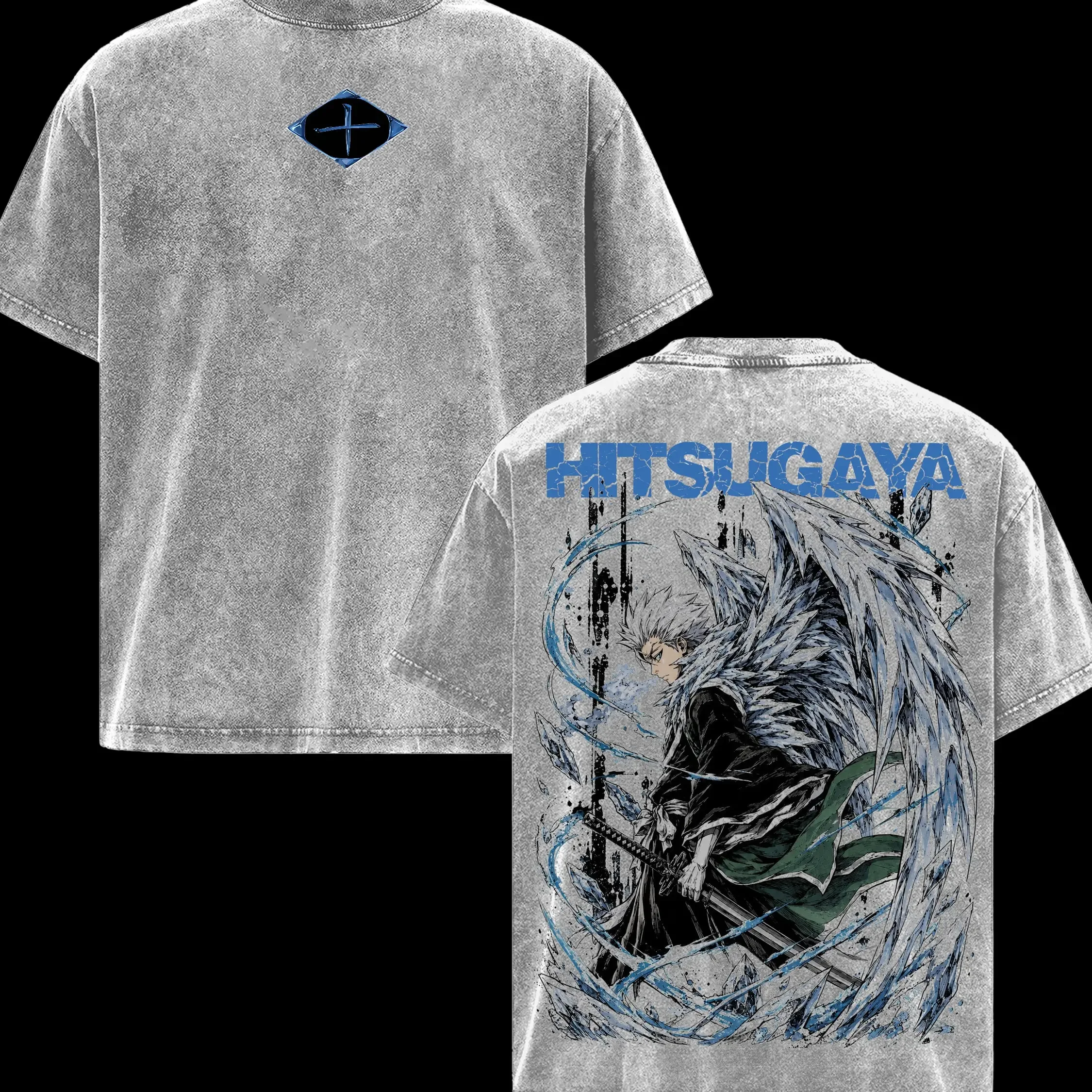 Camiseta de Anime BLEACH Toshiro Hitsugaya, Estilo Vintage Lavado, Streetwear, Manga Corta, Oversize, 100% Algodón, Ropa para Hombre
