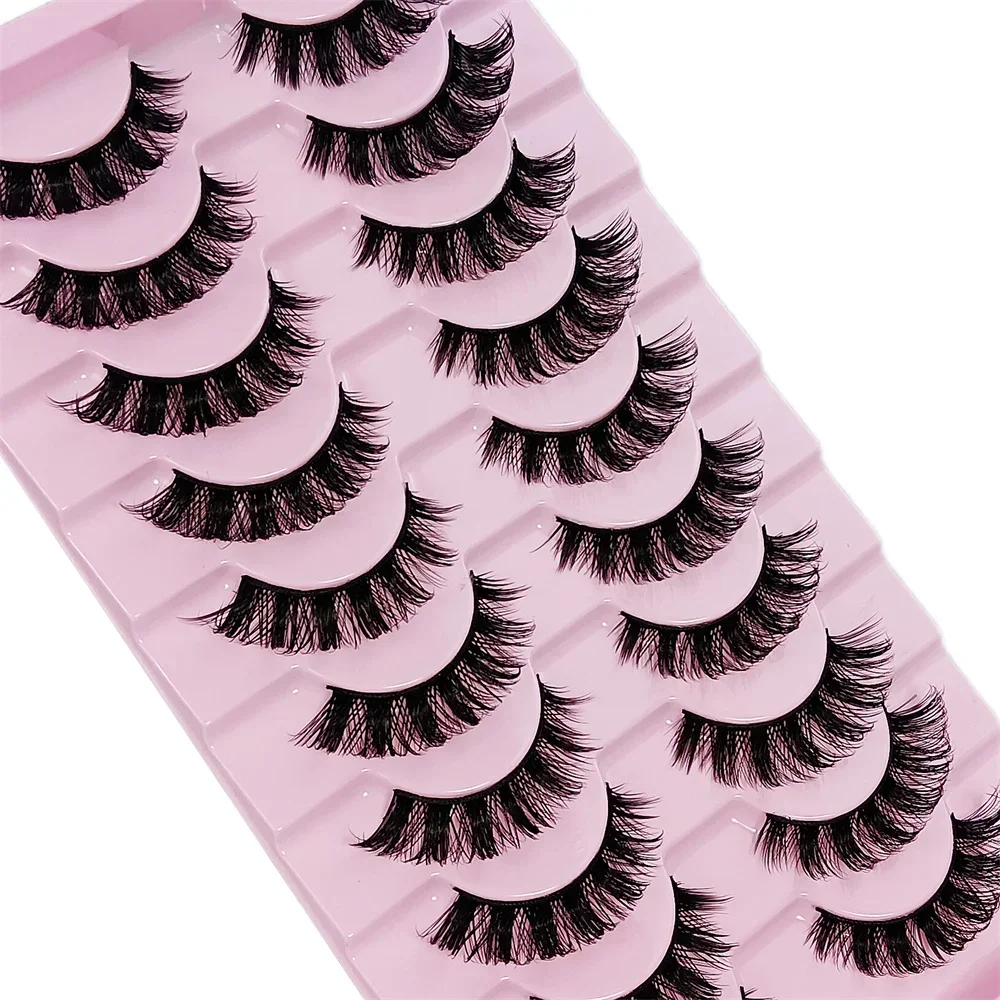 10 Pairs DD Curl Russian Strip Lashes Fluffy Volume False Eyelashes DD Curl Dramatic Messy Faux Mink Fake Lashes Make Up