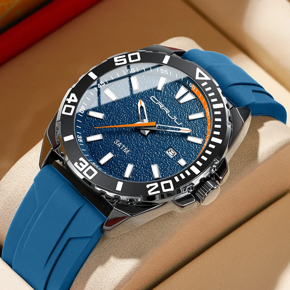 

CRRJU Jam Tangan Lelaki Светящиеся водонепроницаемые часы Оригинальные мужские спортивные часы Силиконовый календарь Кварцевые наручные часы