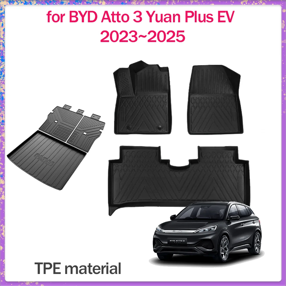 

Автомобильный коврик для BYD Atto 3 Yuan Plus EV 2023 ~ 2025 TPE, внутренняя подкладка для ног, водонепроницаемый коврик для багажника, ковер на заказ, аксессуары для коврика