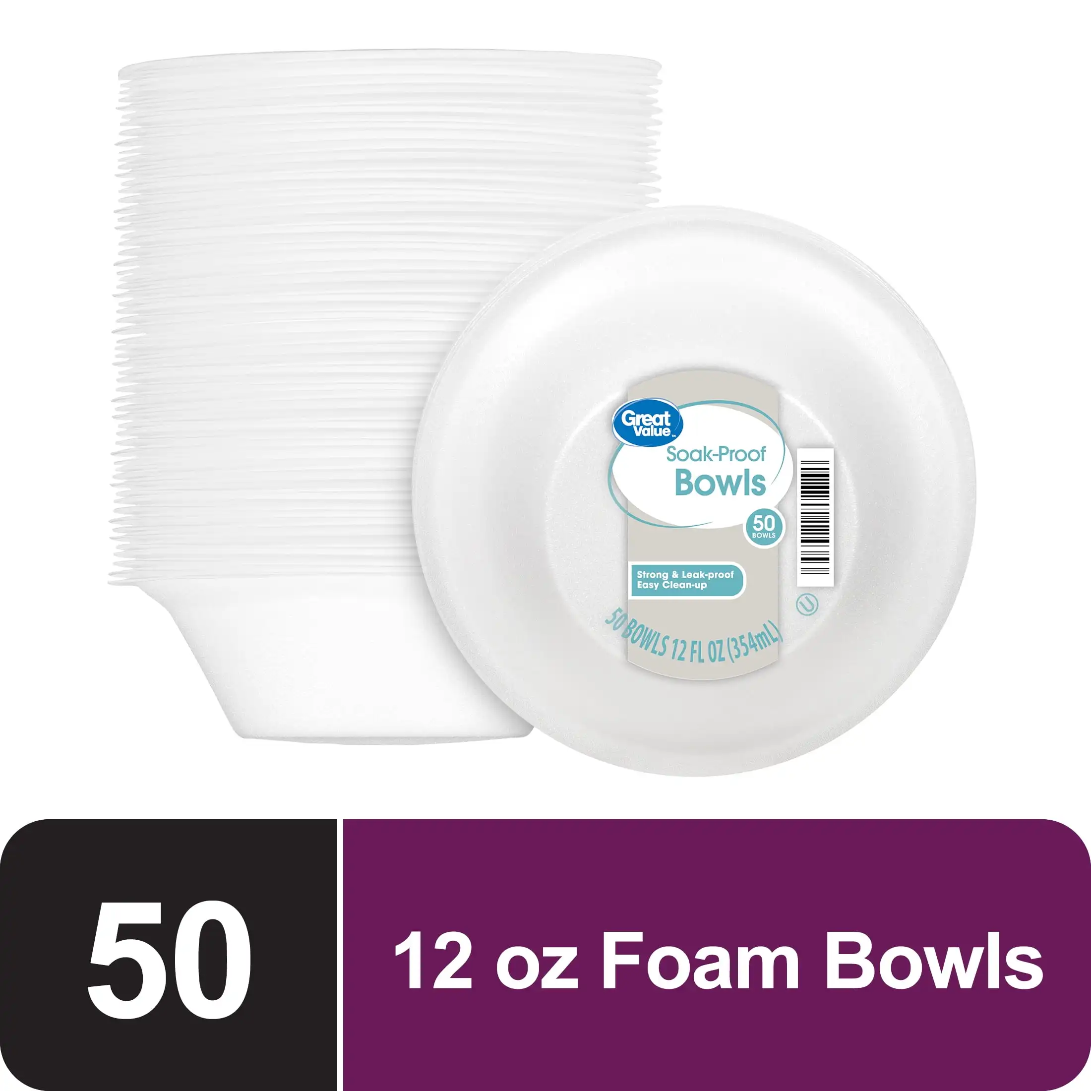 4 Pack Great Value Everyday Disposable Foam Bowls, 12 oz, 50 Count