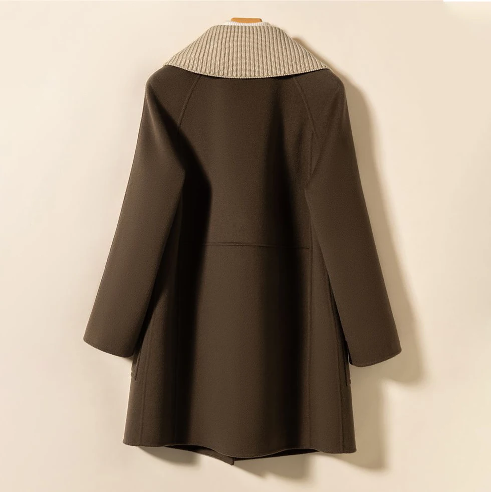 

Осень-зима 2026, новая шикарная повседневная шерстяная куртка, женское пальто, модный свободный шерстяной плащ средней длины с прошивкой, пальто