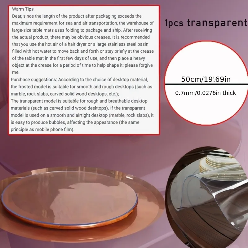Transparent Circular Table Mat 50/60/80cm Anti-Scratch PVC Table Film Furniture Cover Heat Resistant Round  Pad Desk Protector