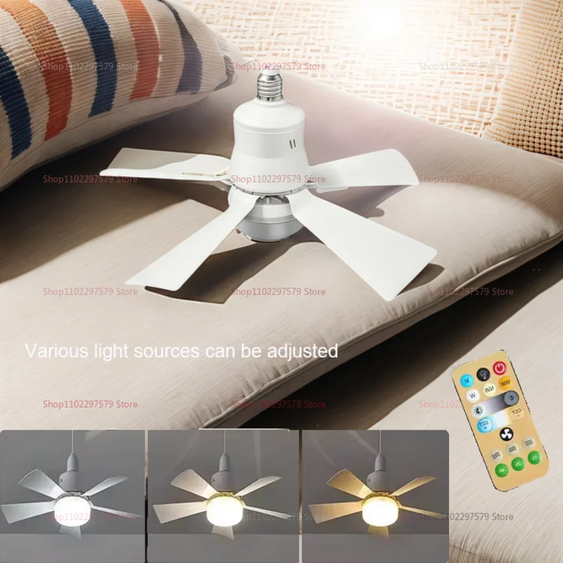 Ventilador de techo LED de viento fuerte con paleta de colores, Control remoto, ajuste de velocidad, lámpara de ventilador silenciosa E27 para el hogar y la sala de estar