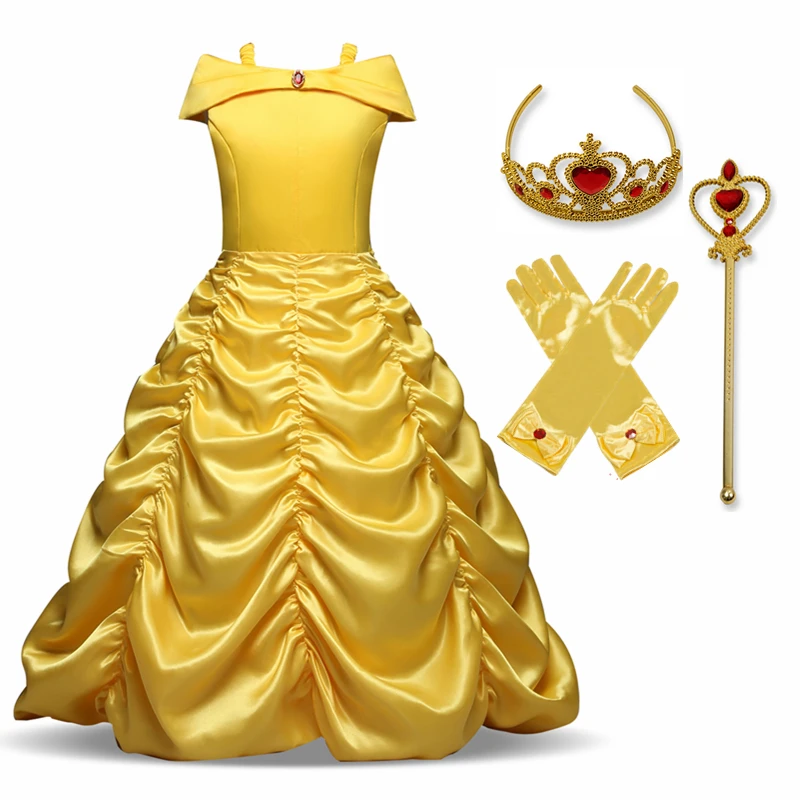 Girls Belle Princess Dress Beauty and The Beast Prom Long Gown Halloween Costume Luxury Birthday Party Clothes Vestidos 4-10T