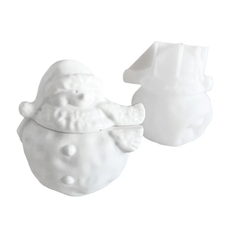 Stampi per barattoli in resina a forma pupazzo neve con coperchio Stampi in silicone per tazza candela con pupazzo