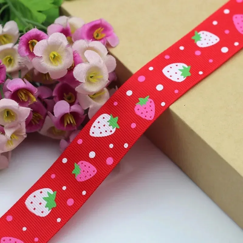 5 metri/lotto 25mm Nastro Del Grosgrain Fatti A Mano Fragola Stampato Nastri di Cotone per la Cerimonia Nuziale Decorazione Di Natale FAI DA TE Tessuto Da Cucire