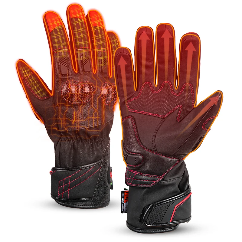 Winter Warmer Touchscreen Waterproof Windproof Warm Rechargeable Anti Slip Leather Ski Heated Motorcycle Gloves