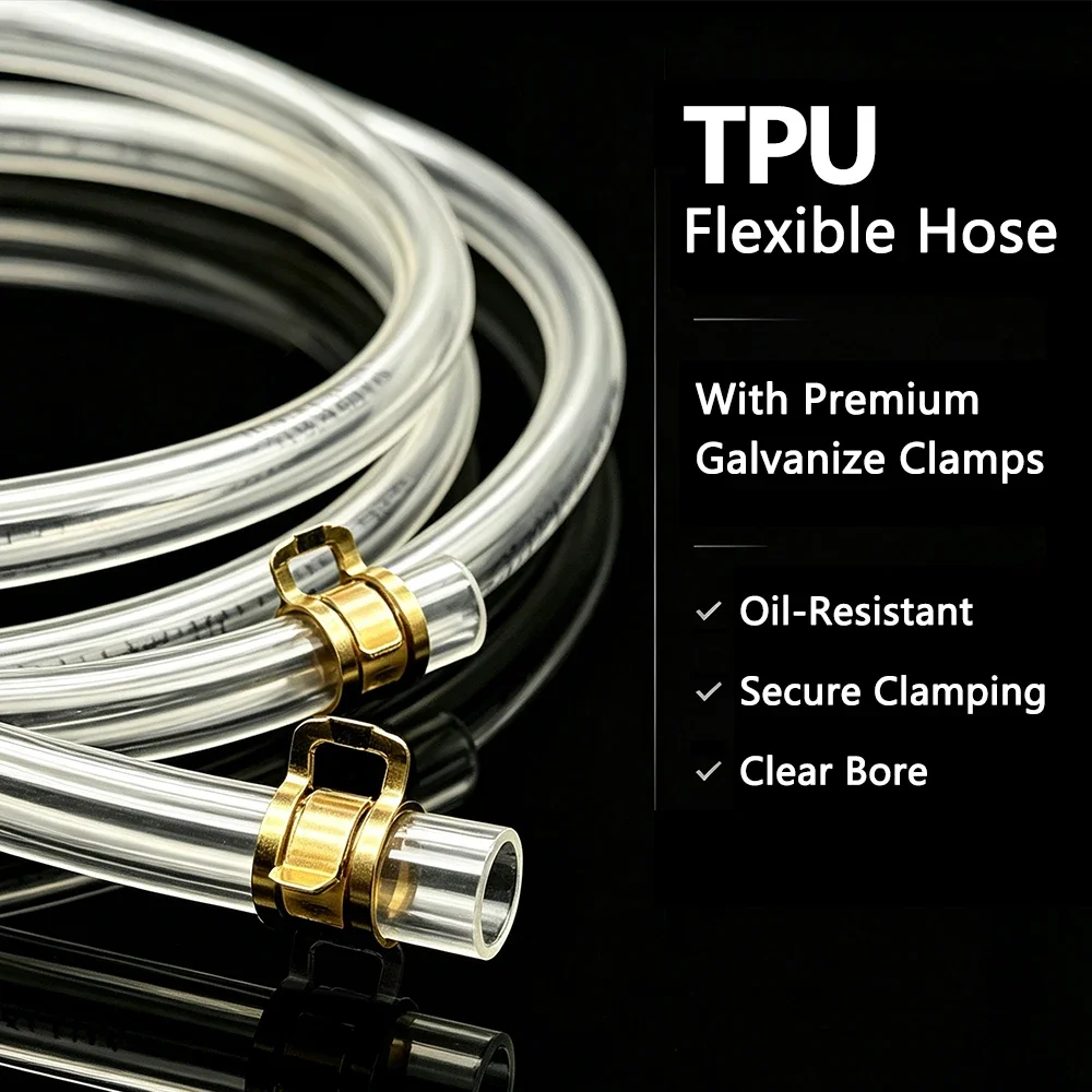 TPU Fuel Hose Oil Resistant Leakproof Flexible Pipe with Galvanized Clamps ID 4mm~16mm for Lubrication Oil Supply Hose