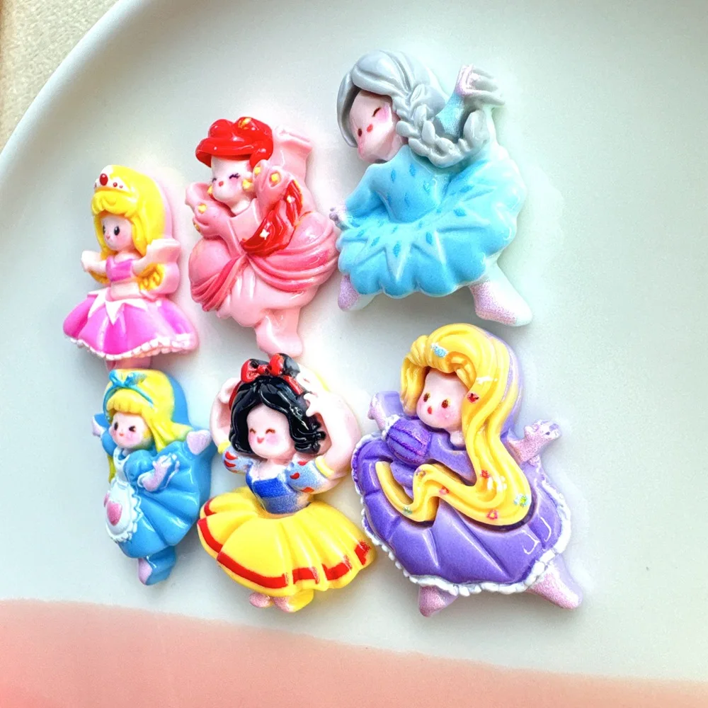 5pcs Glossy Fairy Tale Dancing Princess cartoon resin flatback cabochon diy crafts materials kid handmade jewelry charms