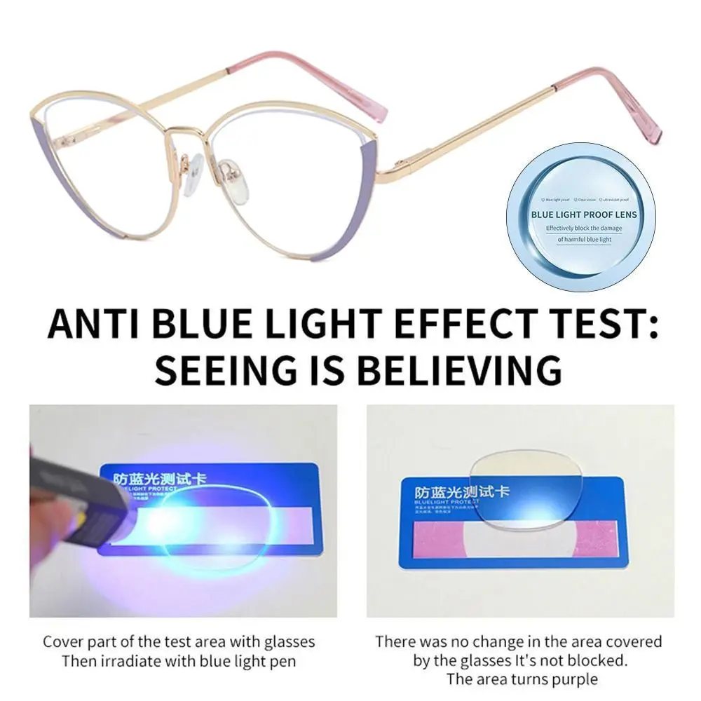 Retro Cat Eye Anti Blue Light Glasses Women Men Metal Half Frame Computer Goggles Fashion Optical Spectacle Reading Eyeglasses