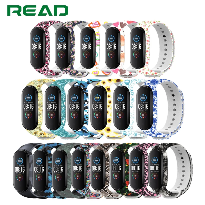 Strap For Xiaomi Mi Band 6 5 4 3 Clolrful Printed Wrist Silicone Strap For MIband 5 6 4 3 WatchBand Flowers Bracelet Replacement