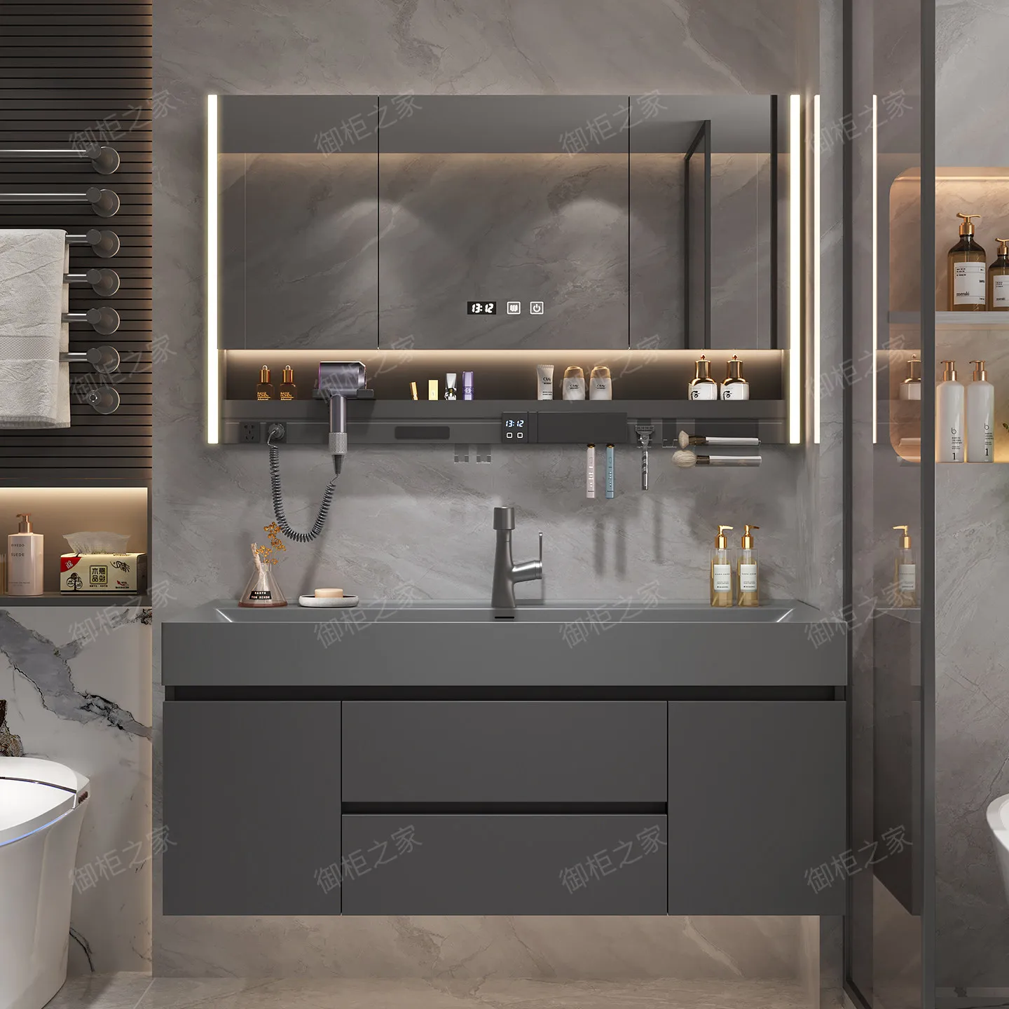 Light luxury gilt stone integrated basin bathroom washstand bathroom cabinet combination