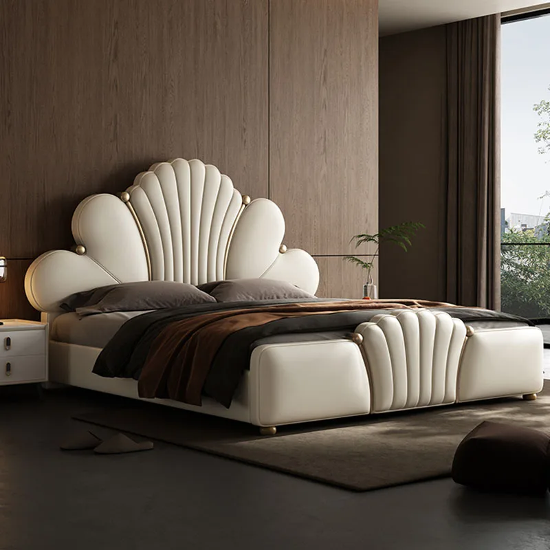 Customizable Letto principessa europea Pavimento in pelle Queen Girls Design Camera da letto Letto Cane umano che dorme