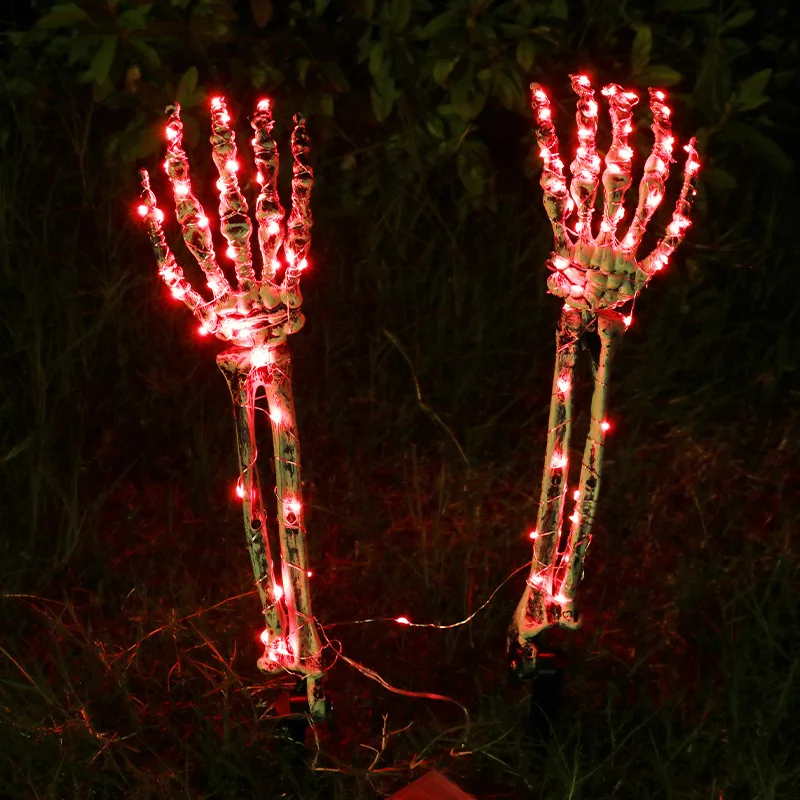 Esqueleto Mão com LED Glowing Ghost Hands, Ornamento do jardim do Dia das Bruxas, Luzes decorativas