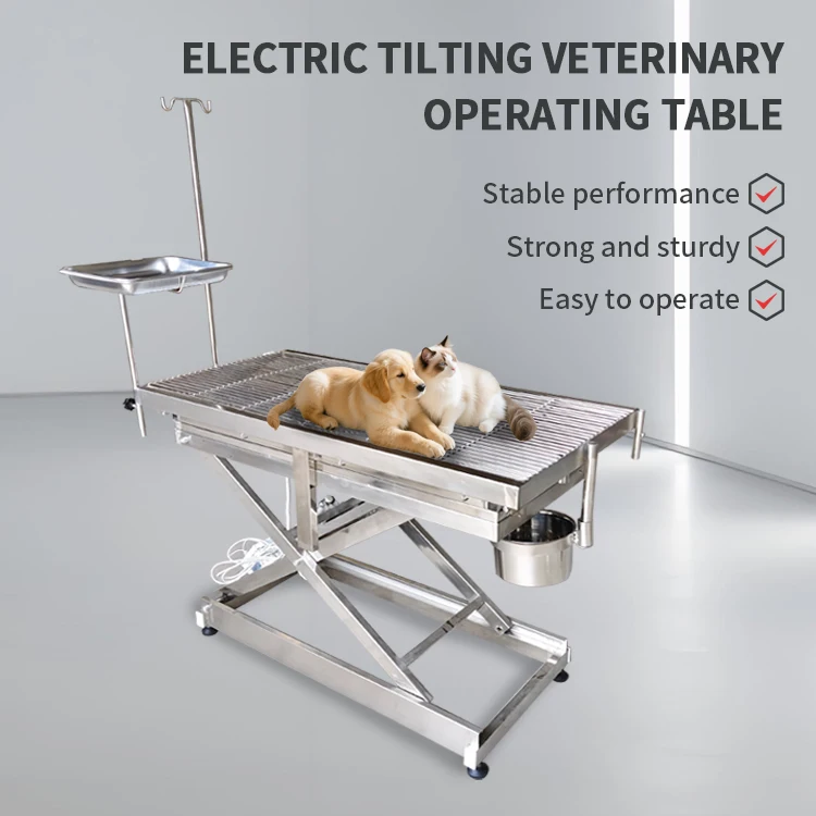 

Электрический ветеринарный операционный стол, операционный стол для собак с перекрестным наклоном, стол для осмотра животных с моторизованным подъемом, нержавеющая сталь 304