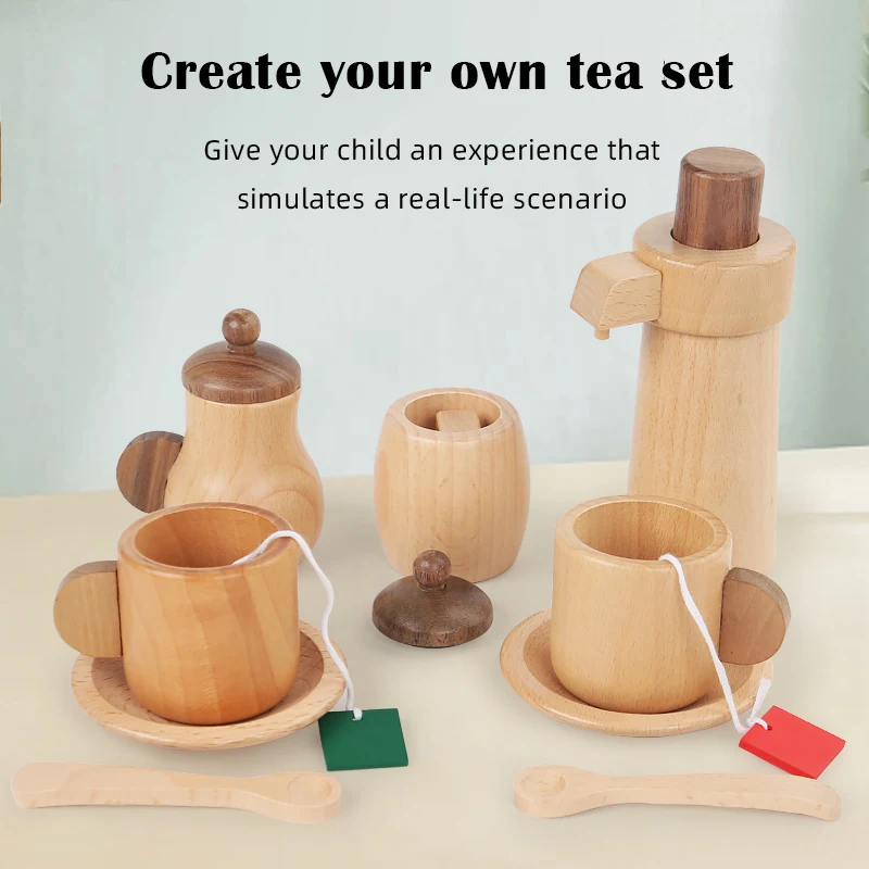خشبية الأطفال لعبة مونتيسوري إبريق الشاي فنجان محاكاة أدوات المطبخ طفل التعليم التظاهر اللعب لعبة الفتيات هدية عيد ميلاد