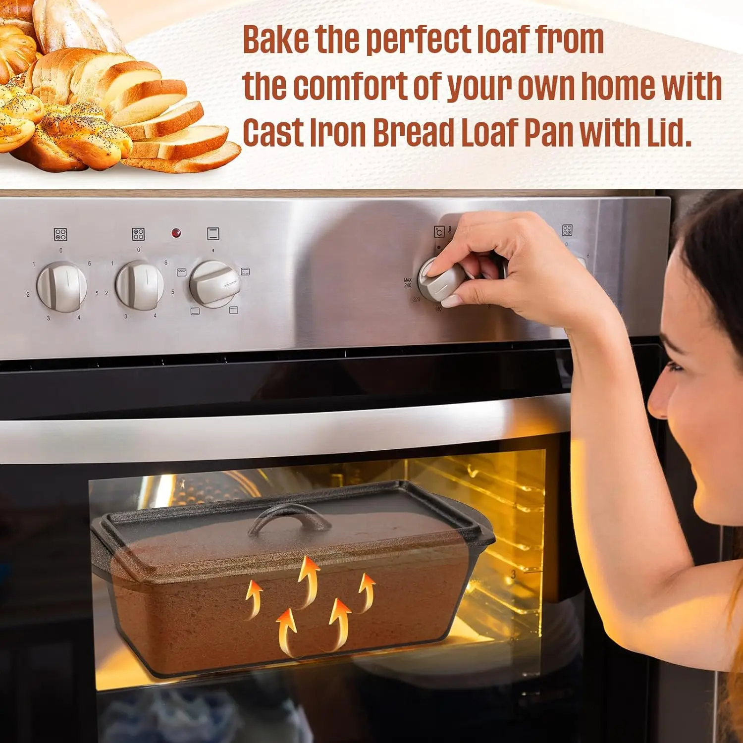 2 Pack Cast Iron Bread Loaf Pan with Lid Heavy Duty Cast Iron Bread Pan with Dual Handles for Baking Meatloaf Homemade (13 x 5 x