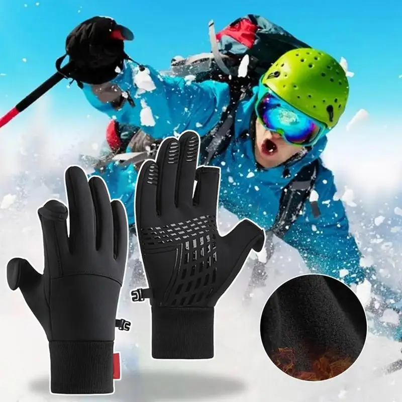 Touchscreen Gloves 2 Fingerless Design Non-slip Gloves Fleece-Lined Winter Gloves Warm Running Gear For Women Men