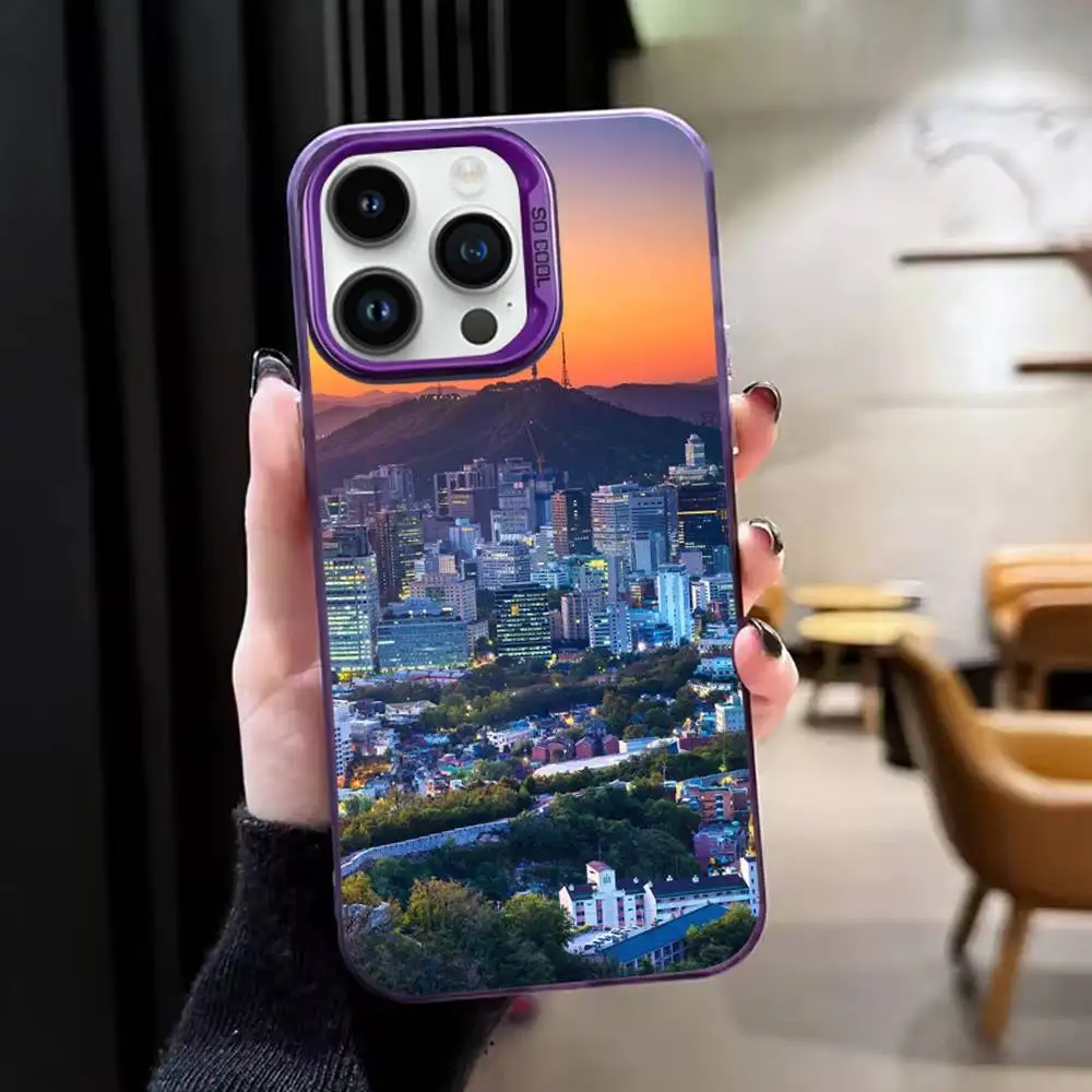 Südkorea S-SEOUL TravelS Handyhülle für iPhone 17,16,15,14,13,12,11, Mini,Pro,E,SE4,XS,MAX Purple Candy Matte Cover