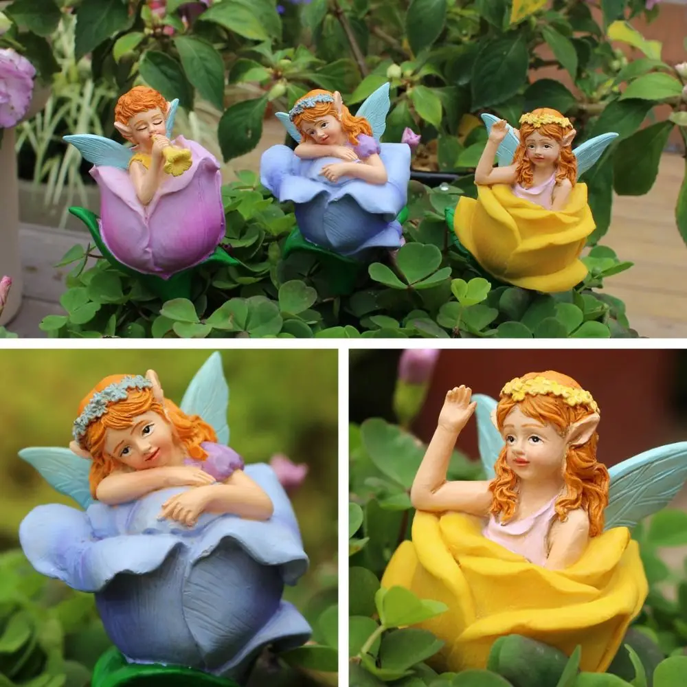 

3Pcs High Quality Resin Flower Fairy Inserts Cute Lightweight Plant Potted Ornament Holiday Gift Courtyard Garden Decoration