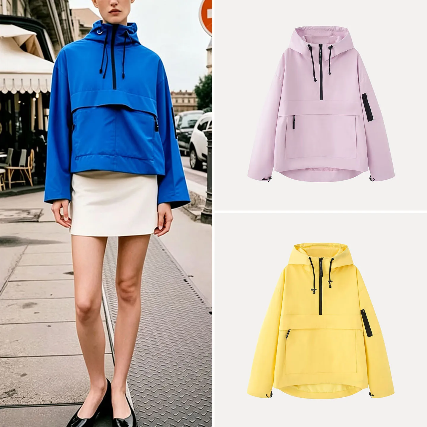 Women's Casual Hooded Zipper Jacket Multi-Color Long Sleeve Sporty Style Spring Summer Fashion Outerwear Standard Fit