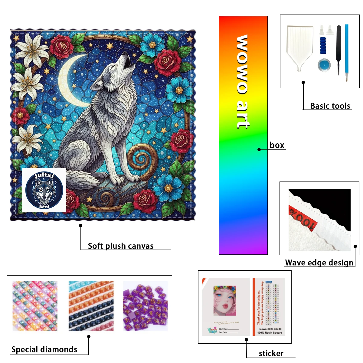 

【Betti_ Diamond Art】Howling wolves and roses Crystal AB Rhinestone FD Rhinestone Perfect Resin Diamond