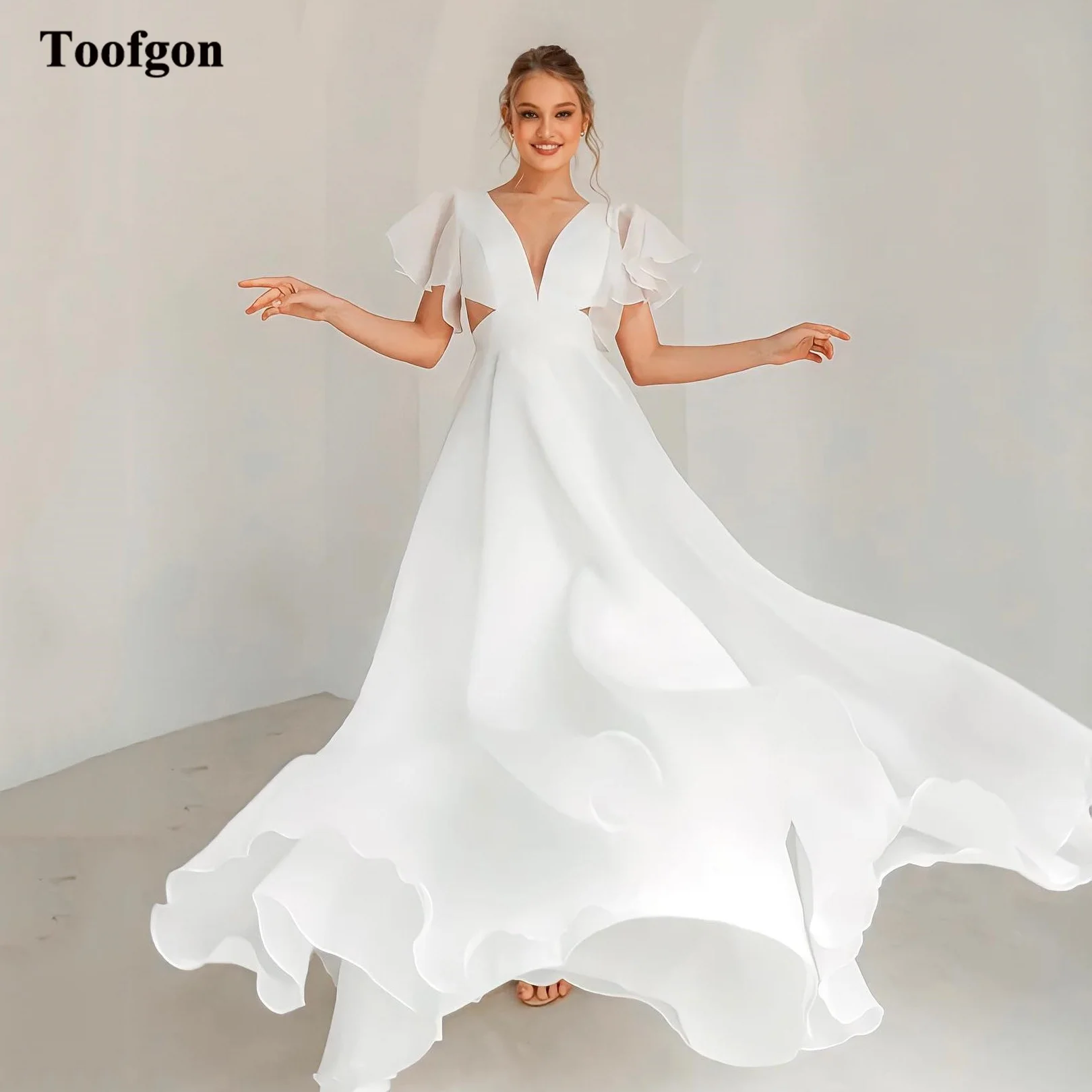 TOOFON-Robe de Mariée en Mousseline de Soie Style Boho, Décolmétrage en V Profond, Manches Cape, Nministériels d Simple, ixdes Patients, Quelle que soit la Robe de Mariée