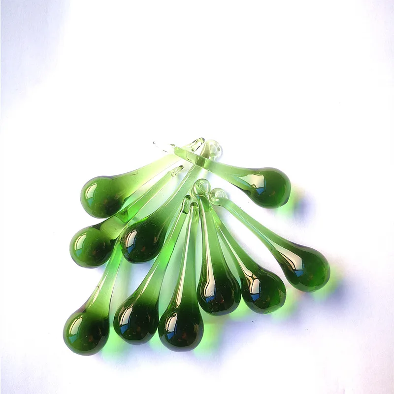 Top Quality 20pcs Green Glass Chandelier Parts Nice Raindrops Home Window&Lamp Decor Drop Hanging Crystal Pendants (Free Rings)