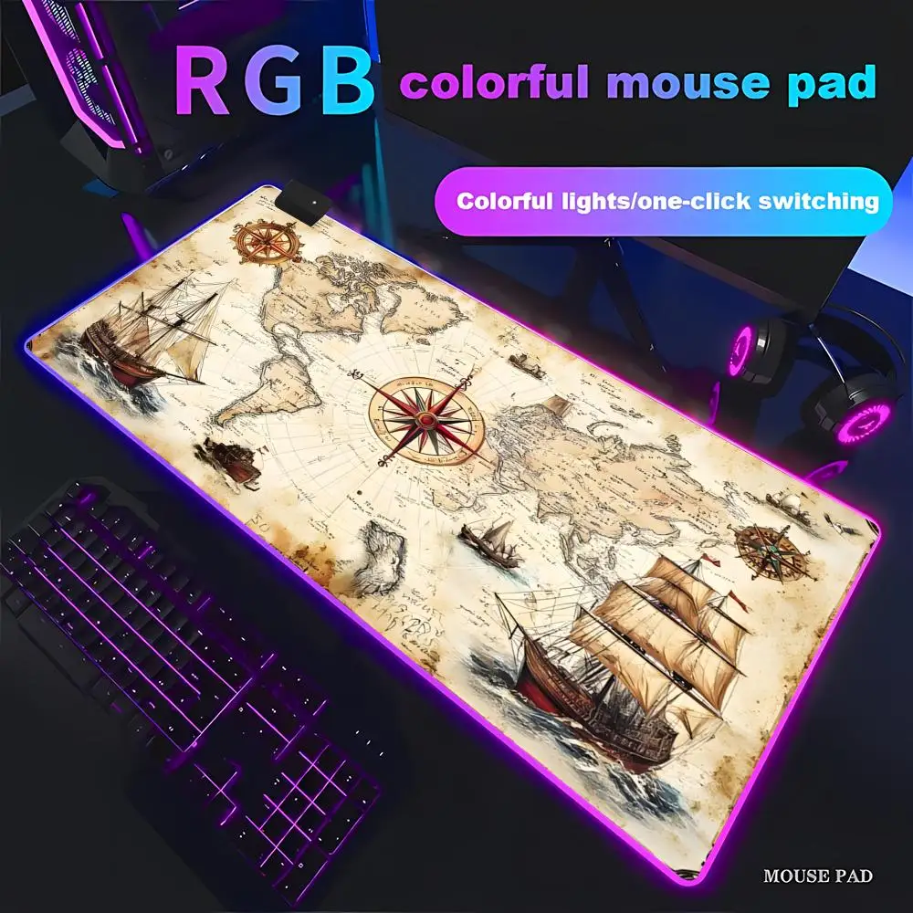

RGB HD 1 piece retro nautical chart design extended mouse pad high definition printed table mat, durable non-slip rubber HYBXAXC