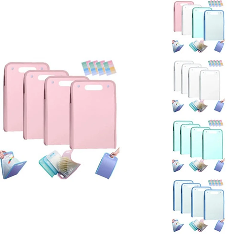 4PCS Extended Waterproof Folder, Vertical File Manager With Handle 13 Pocket A4 Multi-Page Portable Office Folders