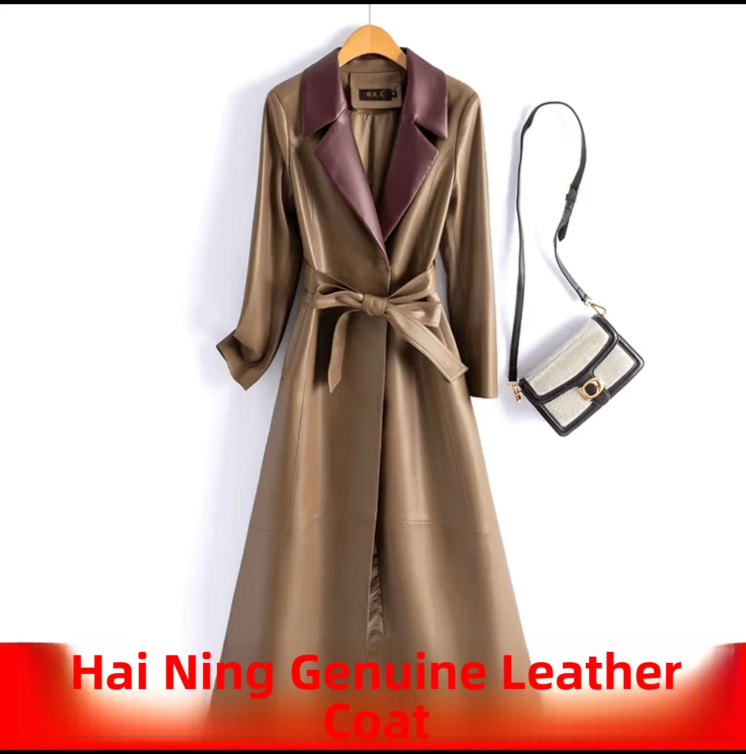 

Женское длинное пальто из натуральной кожи Haining, на одной пуговице, из овчины, приталенное, в корейском стиле, для повседневной носки